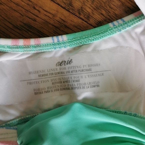 AERIE Bikini Top Bottom Pink Green Medium M New - Picture 7 of 10